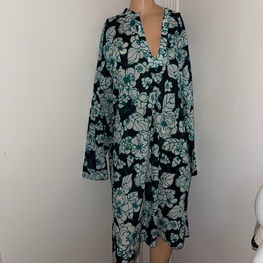 LANDS END Floral Print Long Sleeve light weight summer swim cover Dress 2X 22 24